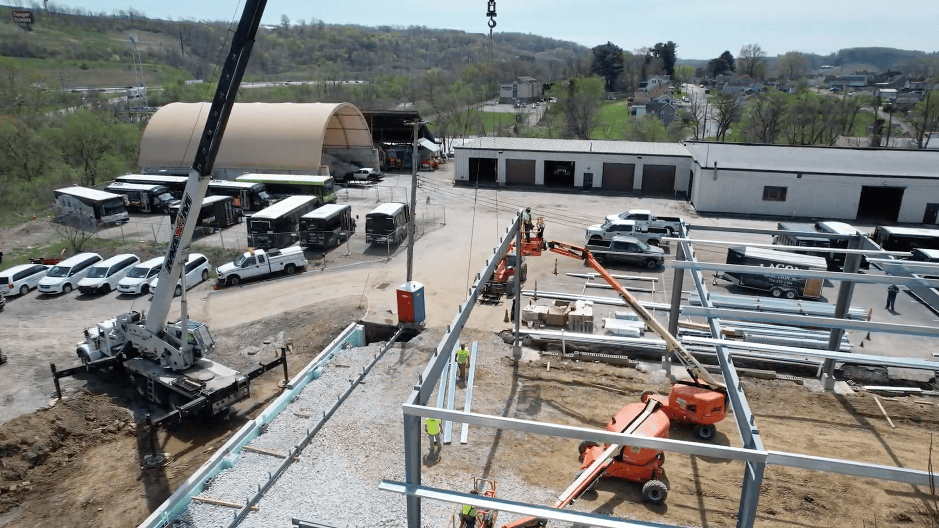 Steel midstream gas processing facility with an engineered industrial building, process piping, vessels, and equipment platforms