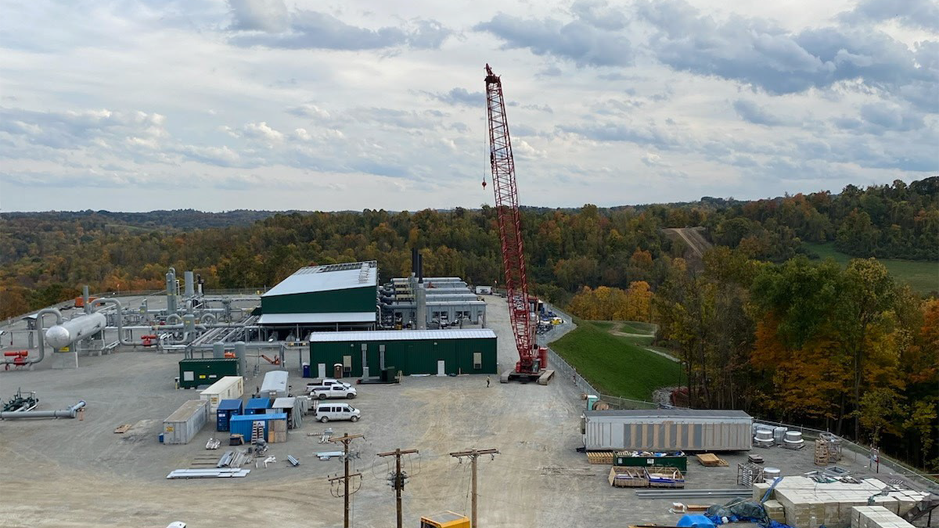 Red Direct natural gas midstream steel building supporting pipeline and energy infrastructure