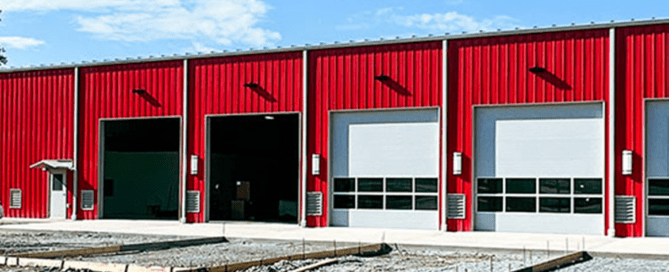 Steel municipal infrastructure building designed for fire stations, service garages, and public works facilities