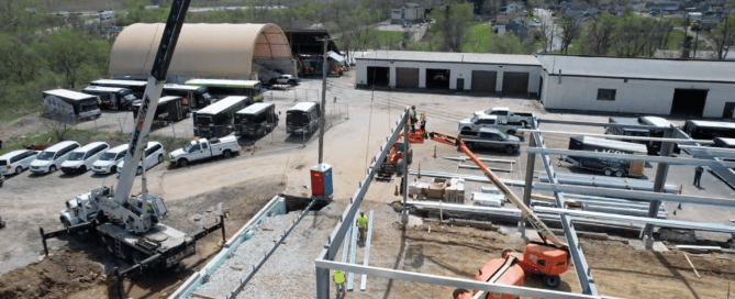 Steel midstream gas processing facility with an engineered industrial building, process piping, vessels, and equipment platforms